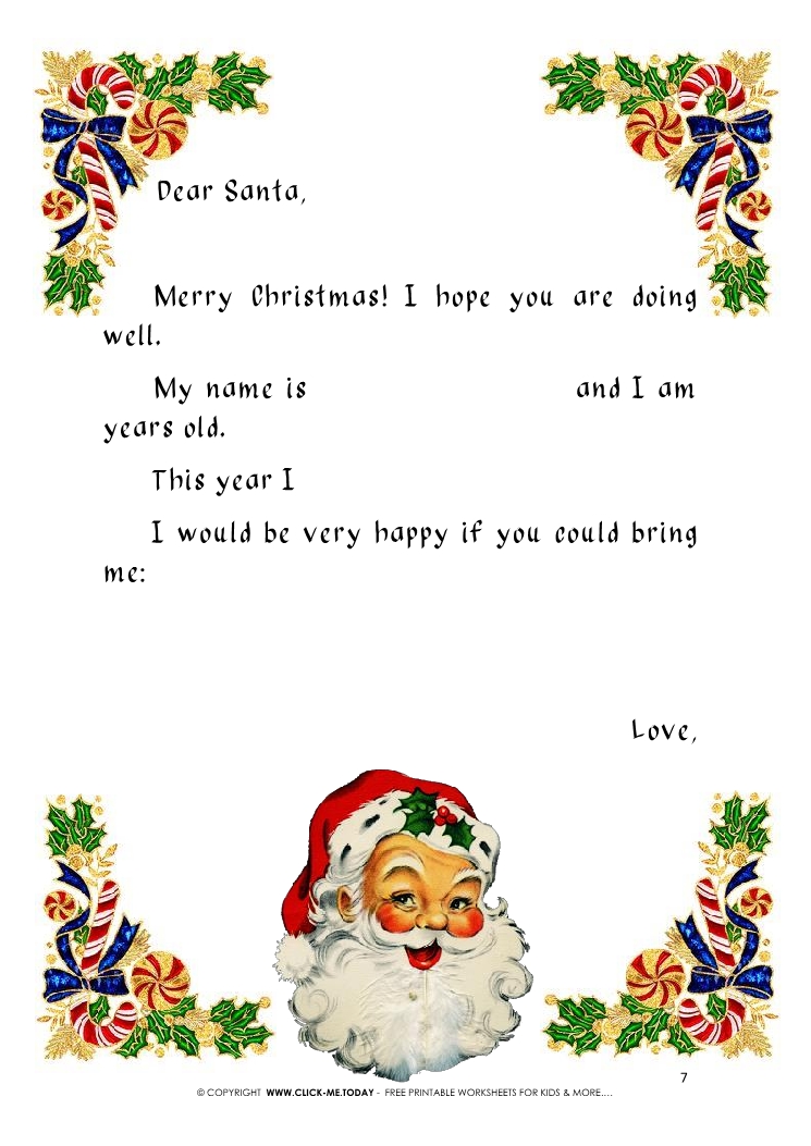Printable Vintage ready letter to Santa with sample text template 7